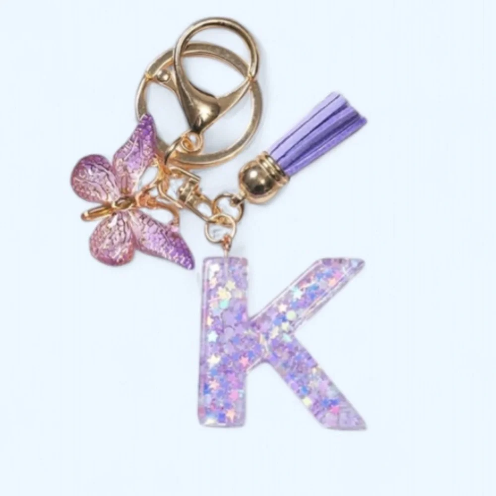 Purple Glitter Keychain with Butterfly Charm